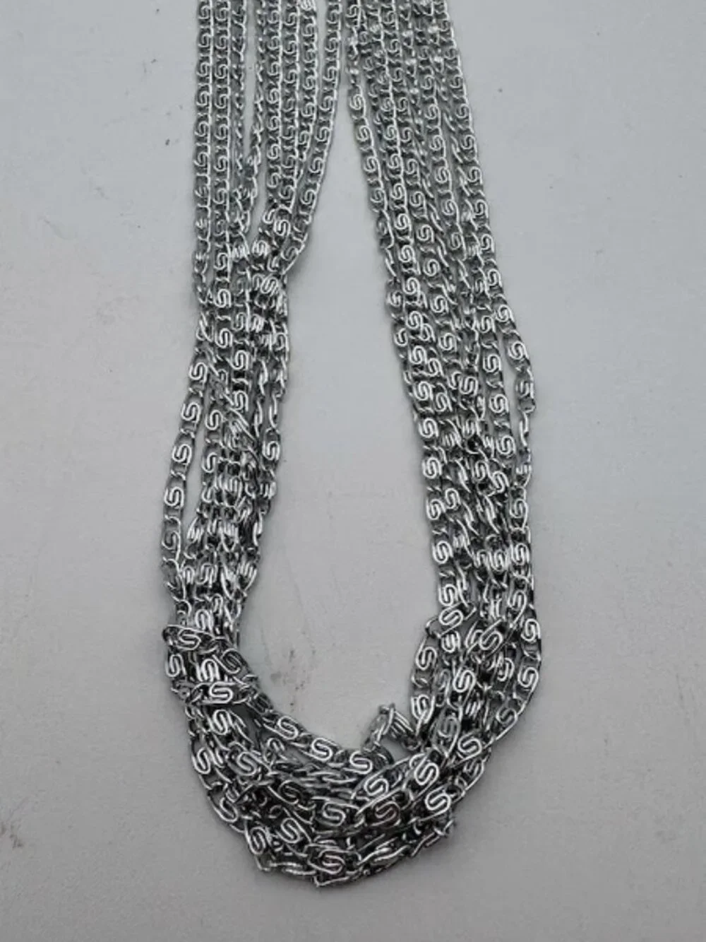 Vintage Sarah Coventry 8-Strand Silver Chain Necklace 15in Signed